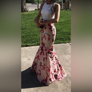 Two pieces floral pattern prom dress